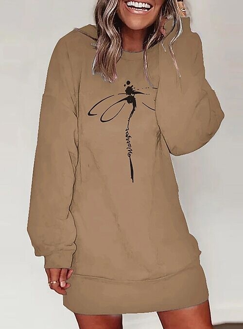 Women's Hoodie Dress Animal, Color: Khaki
