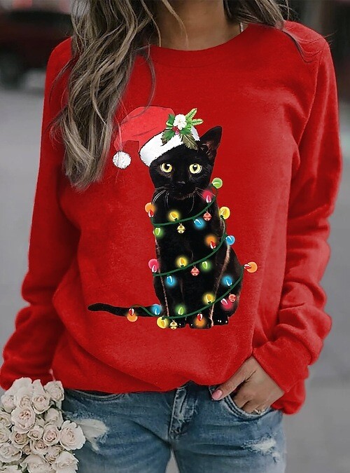 Women's Sweatshirt Pullover, Color: Red