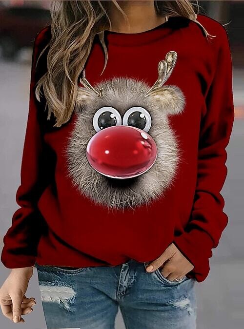 Women's Sweatshirt Pullover, Color: Wine Red