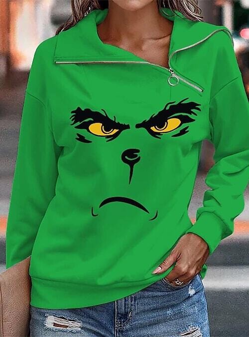 Women's Sweatshirt Pullover, Color: Green