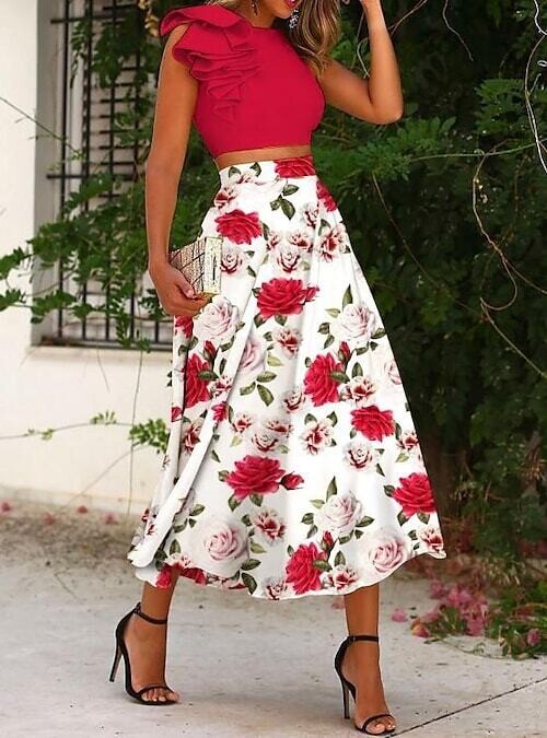 Women's Blouse Skirt Sets, Color: Pink