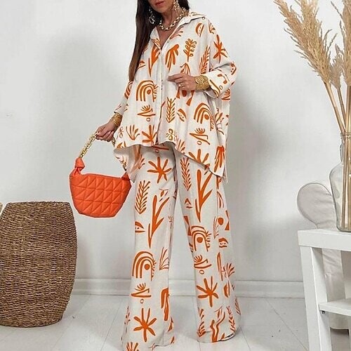 Women's Shirt Pants Sets Pants, Color: Orange