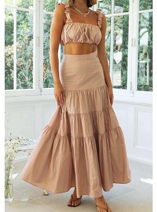 Women's Tube Top Skirt Sets Sexy, Color: Pink