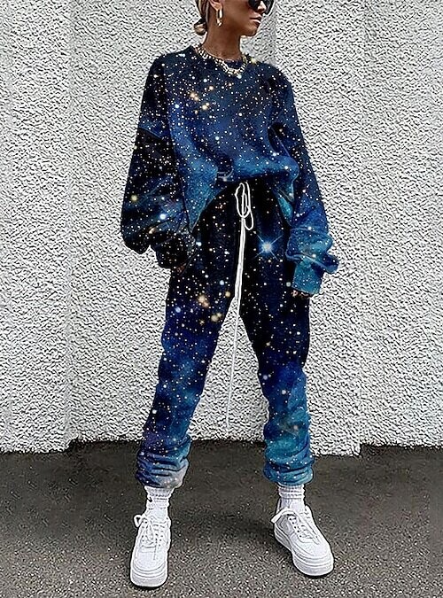 Women's Sweatshirt Tracksuit Pants Sets, Color: Navy Blue