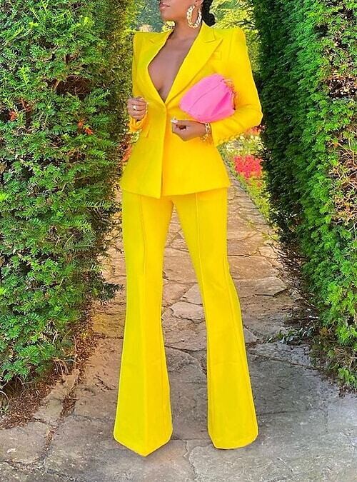 Women's Suits Outdoor Street Daily Spring, Color: Yellow