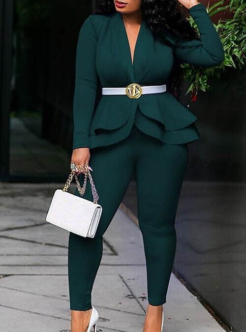 Women's Suits Street Daily Wear to work Fall, Color: Dark Green