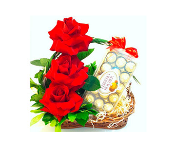 Cesta de Rosas Colombianas e Chocolate