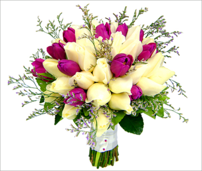 Bouquet de noiva com Tulipas branca e lilás