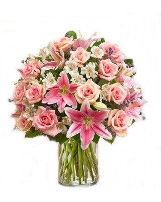 Arranjo com rosas nacionais, Lírios e Astromélias
