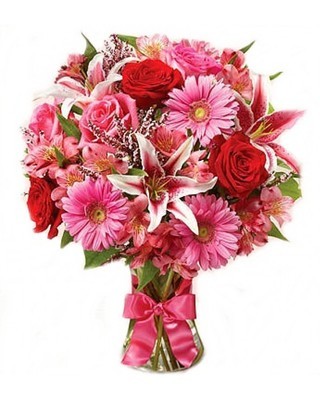 Bouquet Misto de Gérberas, Rosa, Astromélias e Lírios