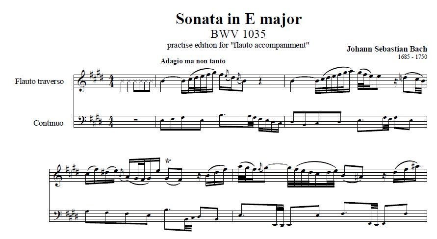 Accompaniment for J. S. Bach Flute Sonata in E major BWV 1035 (440hz) Parts 1-2-3-4 (with the free practice at home score)