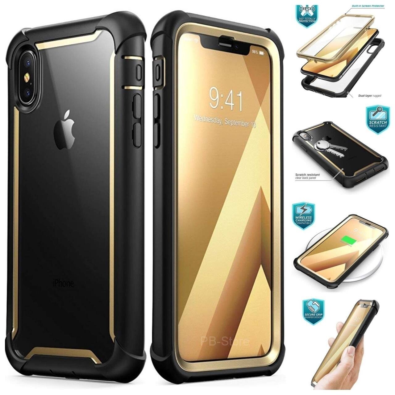 Case Iphone XS Max Ares Gold protector de cubierta completa y tapa trasera transparente