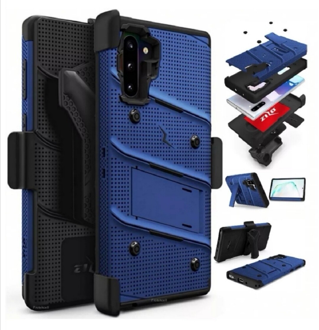 Case Galaxy Note 10 Plus Azul Negro c/ Gancho Correa de 3 partes
