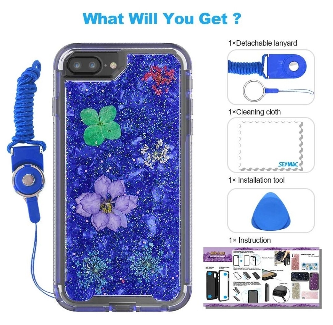 Case Funda iPhone 8 Plus/iPhone 7 Plus/iPhone 6 Plus/6S con flores secas SeyMAC - Azul