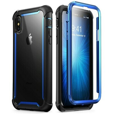 Carcasa iPhone Xs / X Azul con Negro de Tapas Pc Trasero Transparente Carcasa iPhone Xs / X Azul con Negro de Tapas Pc Trasero Transparente