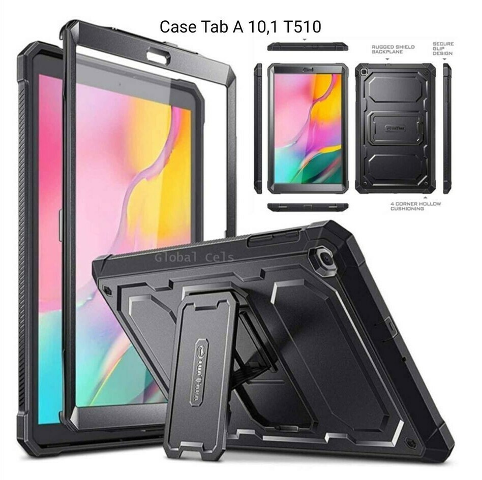 Carcasa Case Samsung Galaxy Tab A 10.1 2019 (SM-T510/T515) de cuerpo completo resistente con protector de pantalla Negra