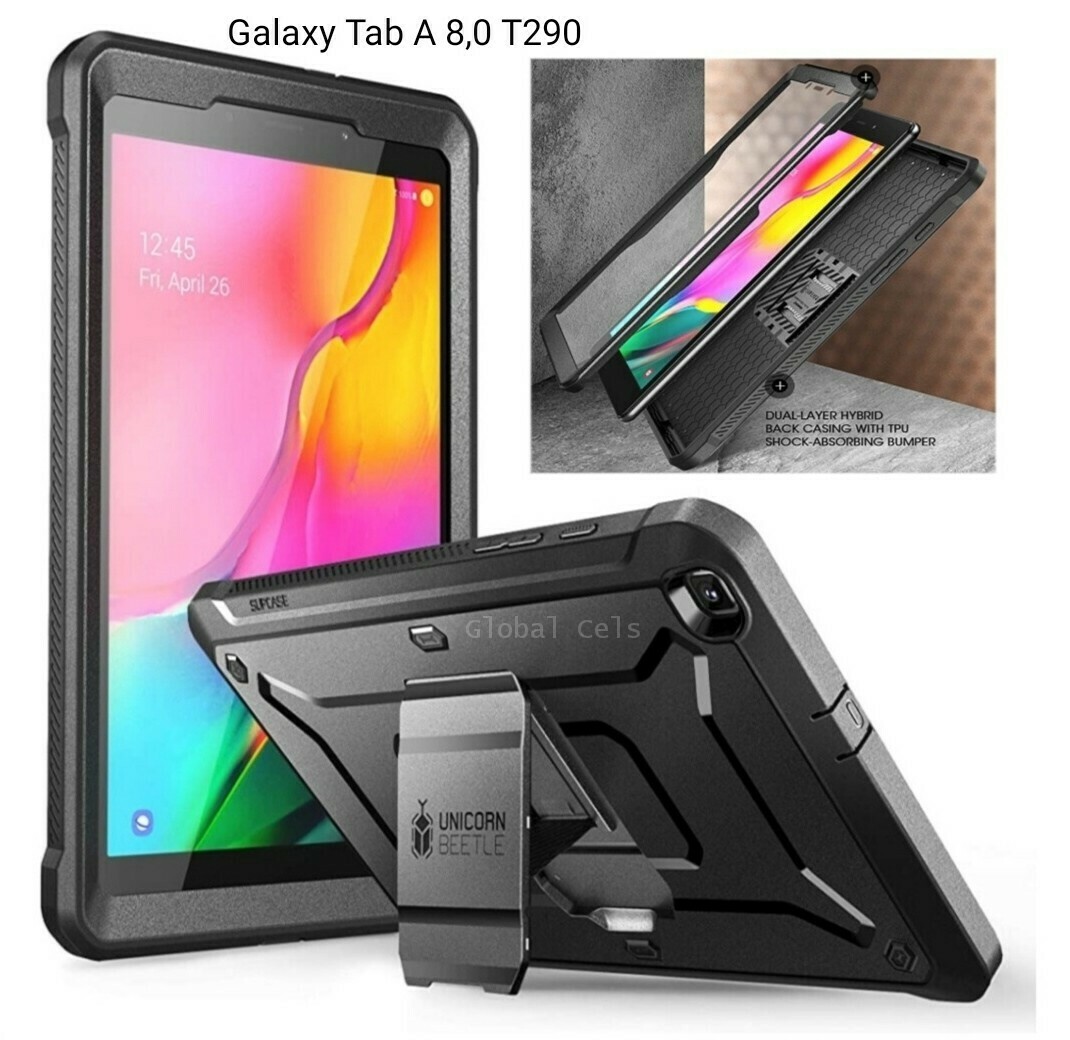 Case Protector Galaxy Tab A 8.0 T290 2019 Funda 360 c/ Mica c/ Soporte Negro