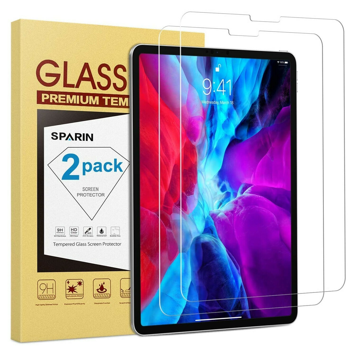 Vidrio Templado iPad Pro de 12,9 pulgadas 2020 / 2018, 2-Pack 4ª y 3ª Gen cristal templado