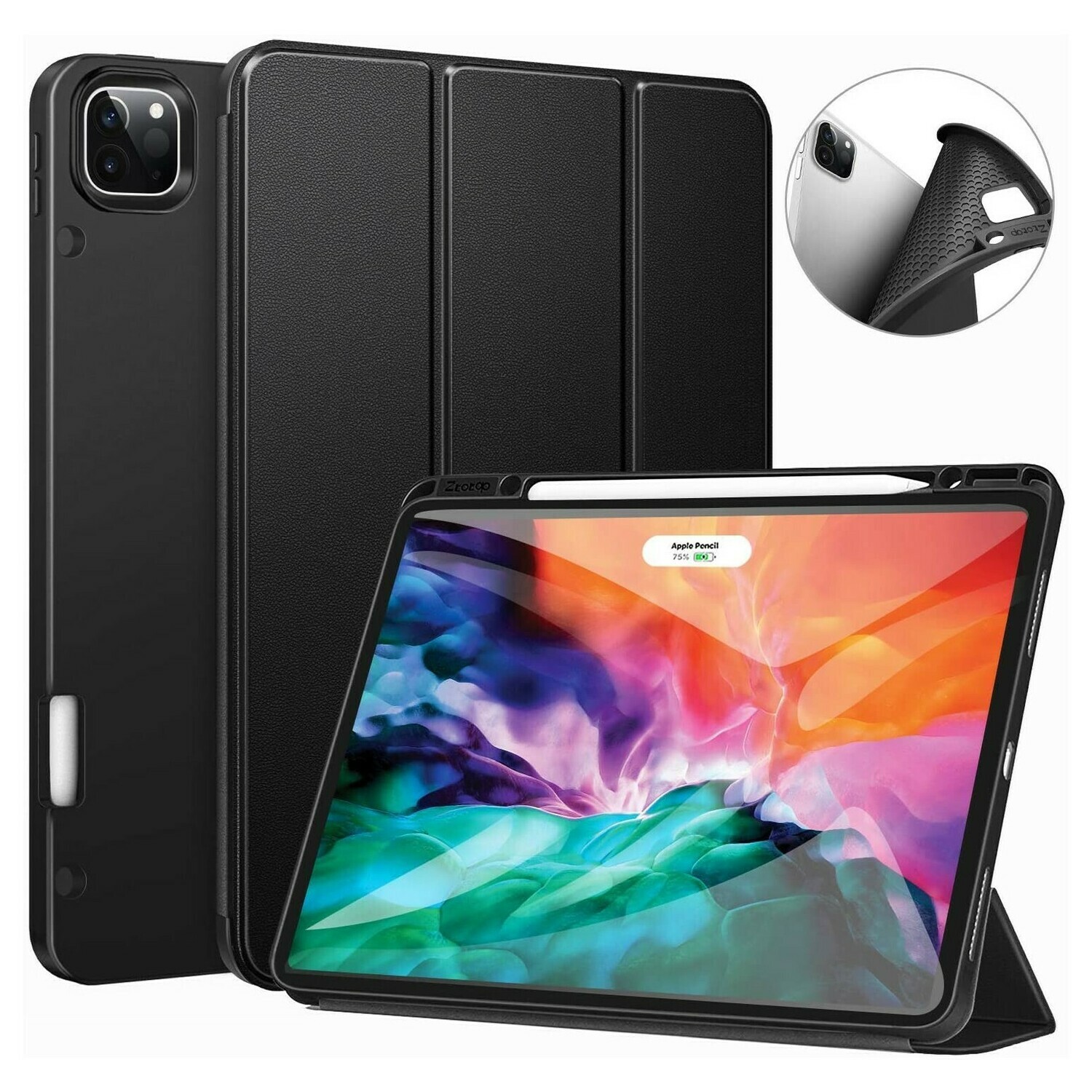 Case Ipad Pro 12,9 2020 con Porta Lápiz Magnético Negra 4th & 3rd Generacion