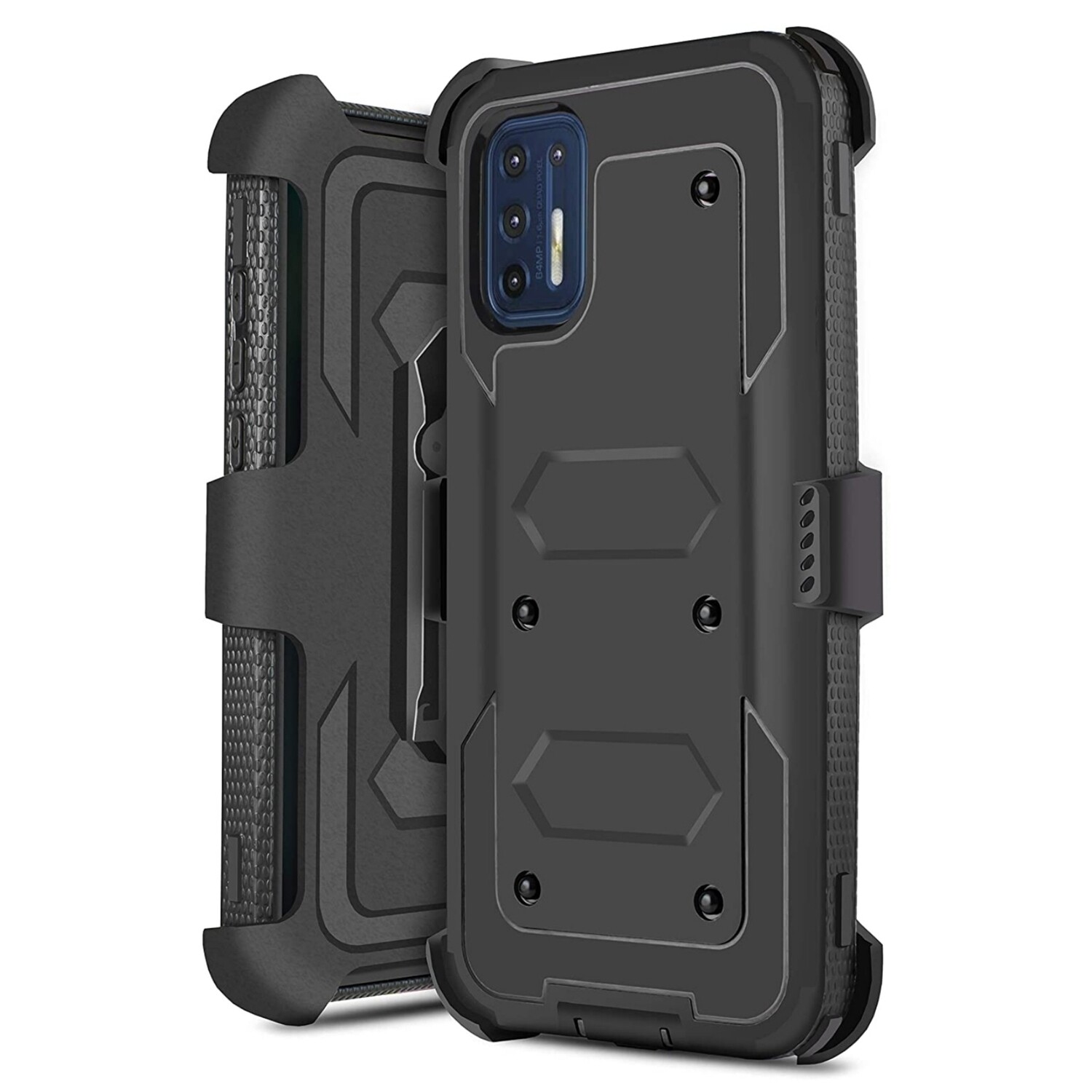 Case Motorola Moto G9 Plus c/ Mica Integrada de grado militar con clip para cinturón y soporte inclinable