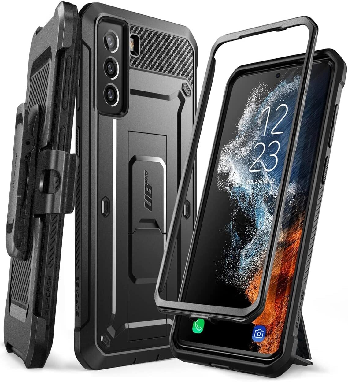 Funda Case Galaxy S22 PLUS 5G versión 2022 con clip para cinturón y soporte sin protector de pantalla integrado Negro