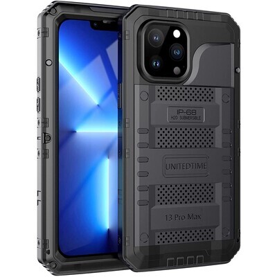 Funda iPhone 13 Pro Max c/ Protector de pantalla de cuerpo completo Metal + silicona dura Protector de grado militar