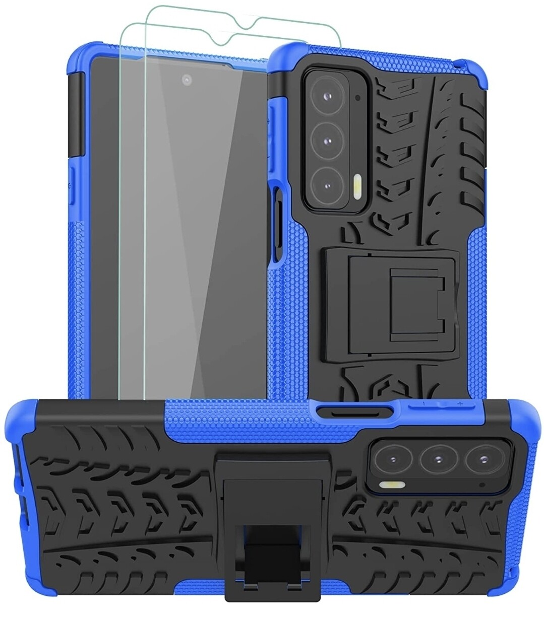Case Motorola Moto Edge 20 Pro c/ 2 vidrios templados Funda c/ Parante de 2 partes Azul Negro