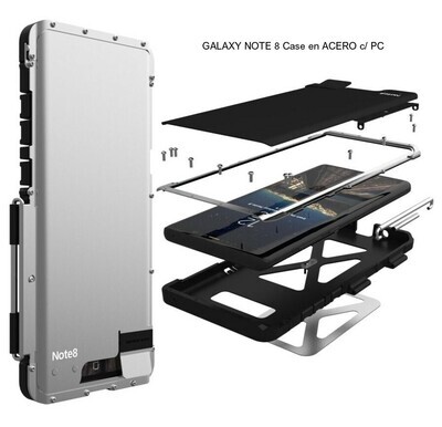 Case Galaxy Note 8 Metal Acero Empernado c/ Policarbonato Tapa Parante Plata