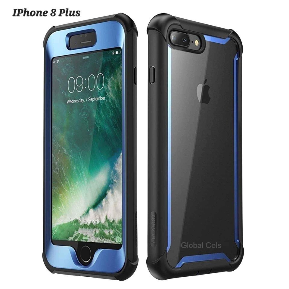 Case IPhone 8 Plus / IPhone 7 Plus I-Blasón Ares Azul con bordes Negros de Alta Calidad de pc y tpu