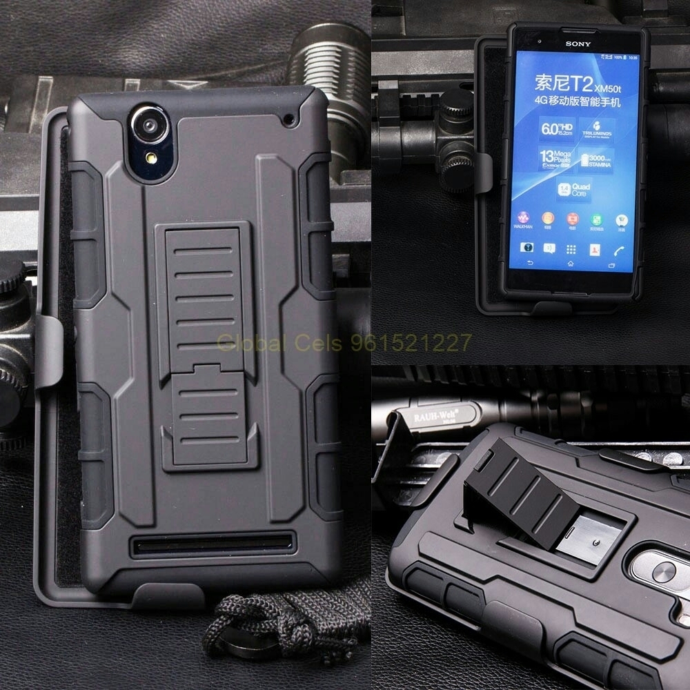 Case Sony Xperia T2 Ultra holster Gorila con gancho giratorio y parante inclinable