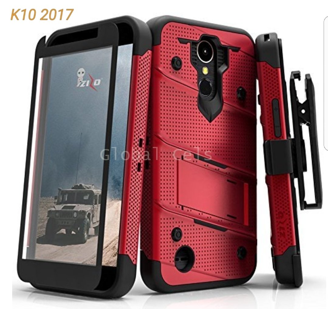 Case LG K10 2017 Zizo USA Rojo Negro c/ Vidrio Templado Militarizado