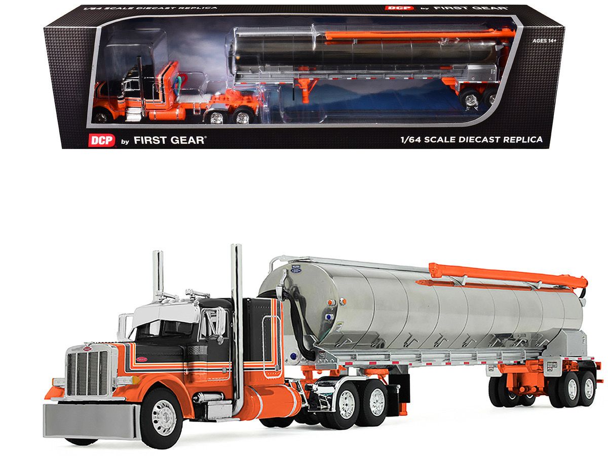 Peterbilt Model 379 with 48 Flat Top Sleeper in Orange and Black