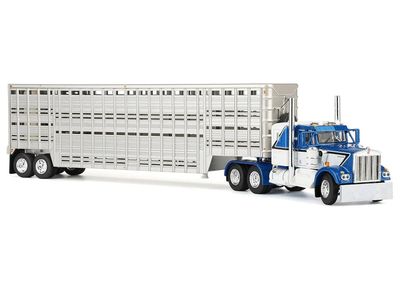 Kenworth W900A Trailer Mariner Blue and White with Silver Trailer 1/64