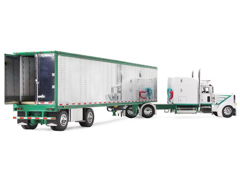 Peterbilt Model 389 with Mid-Roof Sleeper in White with Green Stripes
