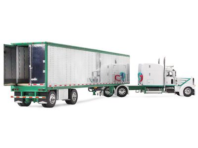 Peterbilt Model 389 with Mid-Roof Sleeper in White with Green Stripes