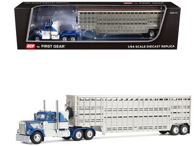 Kenworth W900A Trailer Mariner Blue and White with Silver Trailer 1/64