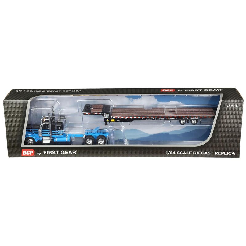 Peterbilt Model 389 Blue and Black Hauling Landoll