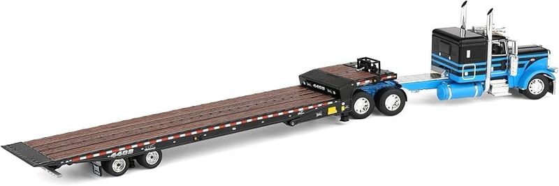 Peterbilt Model 389 Blue and Black Hauling Landoll Peterbilt Model 389 Blue and Black Hauling Landoll