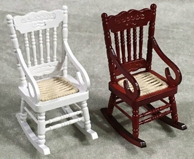 Fliyeong Miniature Furniture Wooden Model Rocking Chair for 1/12 Dollhouse White Durable and Useful