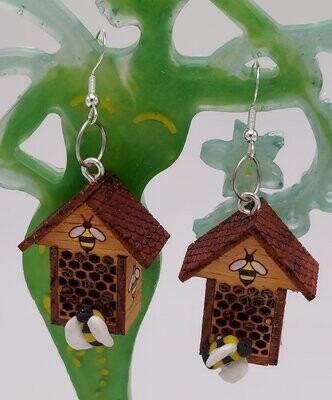 Dollhouse Miniature Carpenter Bee House Earring Set