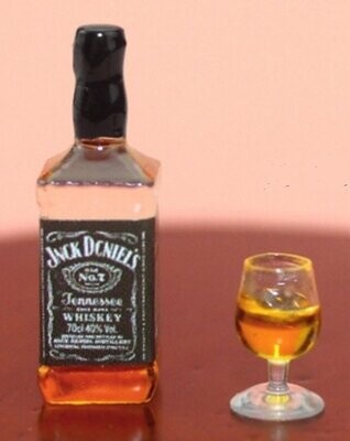 Dollhouse Miniature Jack Daniels bottle & Filled Wine Glass