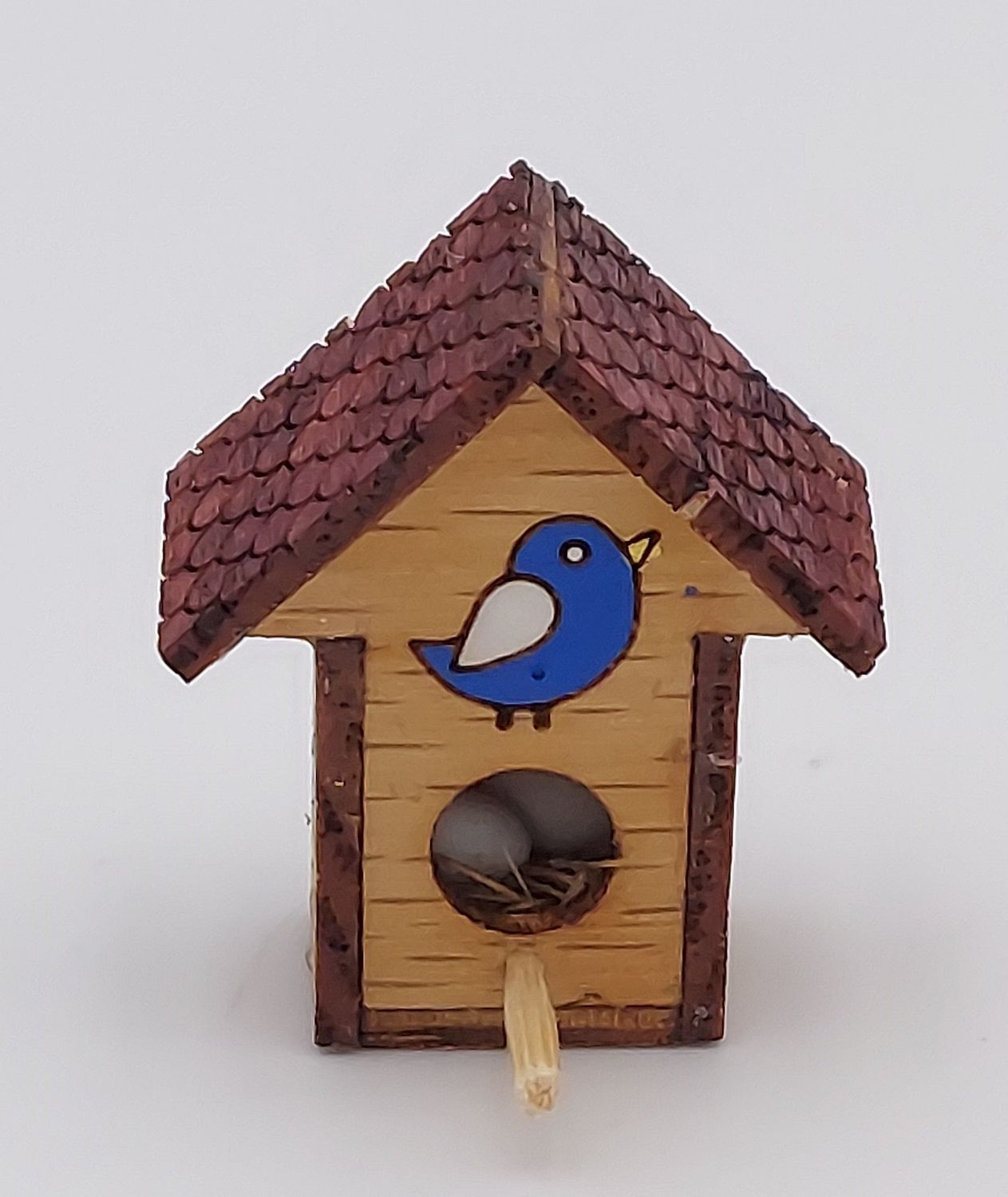 Dollhouse Miniature Bird House w Nest Inside 1:12