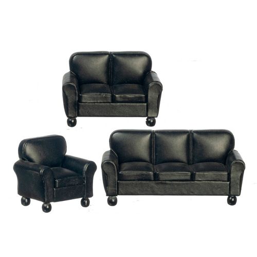 Black Leather Sofa Set