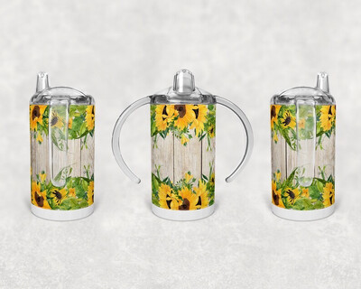 12oz Stainless Steel Kids Sippy Cup - Wood Sunflower Design