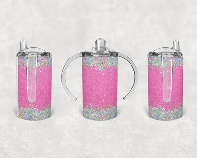 12oz Stainless Steel Kids Sippy Cup - Pink Glitter Holographic
