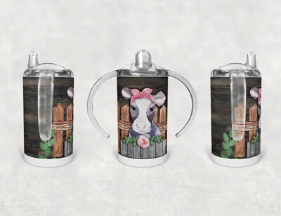 12oz Stainless Steel Kids Sippy Cup - Cow