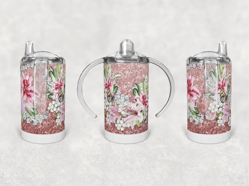 12oz Stainless Steel Kids Sippy Cup - Glitter Lily