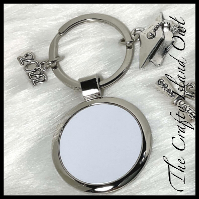 Grad Round Silver Keychain