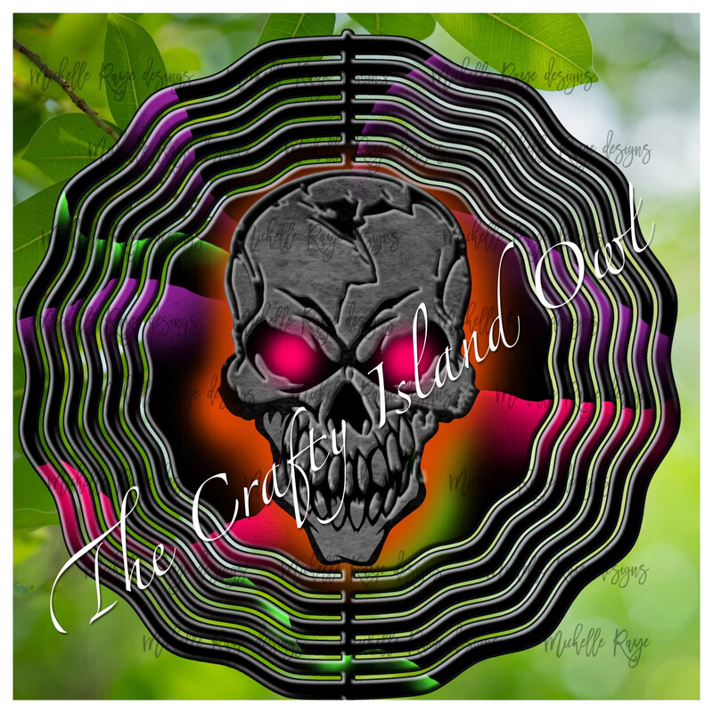 10” Aluminum Neon Rainbow Skull Wind Spinner