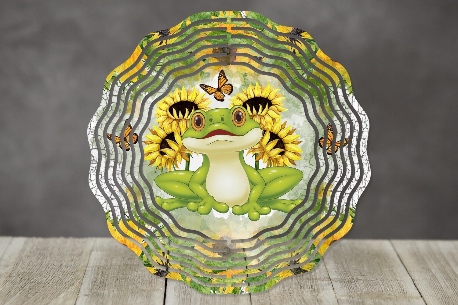 10” Aluminum Sunflower Frog Wind Spinner